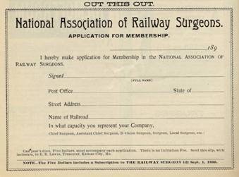 National Association of Railway Surgeons membership application