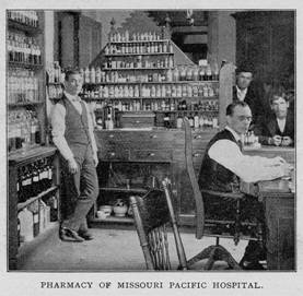 Pharmacy at Missouri Pacific Hospital, 1897