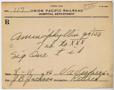 Prescription from Union Pacific Hospital