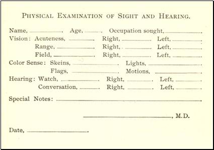 Hearing and vision test results card