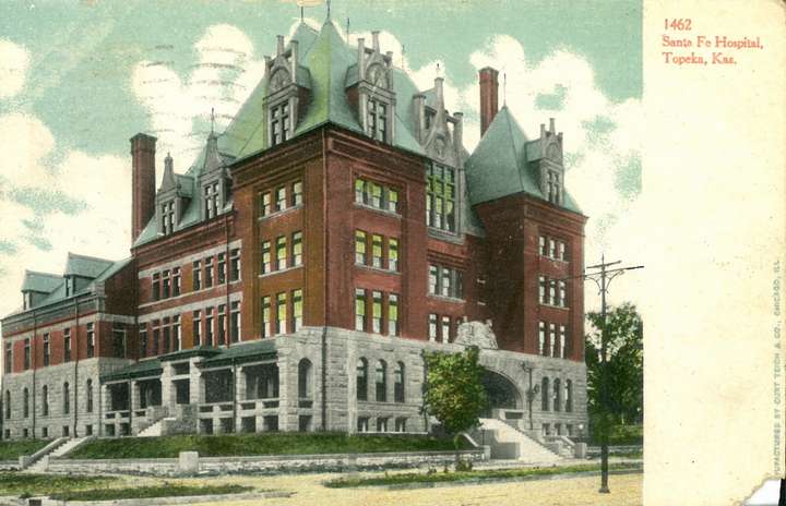Postcard of Santa Fe Hospital, Topeka, Kansas