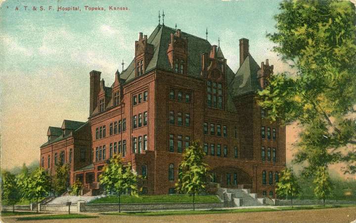 Postcard of Santa Fe Hospital, Topeka, Kansas