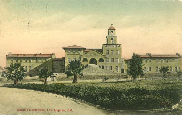 Postcard of Santa Fe Hospital, Los Angeles, California