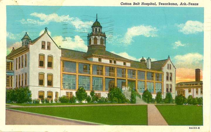 Postcard of Cotton Belt Railroad Hospital, Texarkana Arkansas/Texas