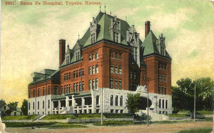 Postcard of Santa Fe Hospital, Topeka, Kansas