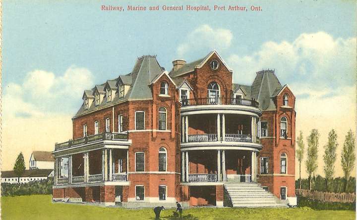 Postcard of Railway, Marine and General Hospital, Port Arthur, Ontario