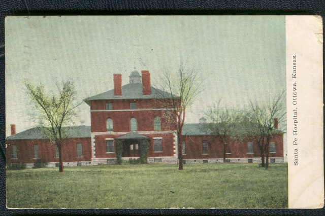 Postcard of Santa Fe Hospital, Ottawa, Kansas